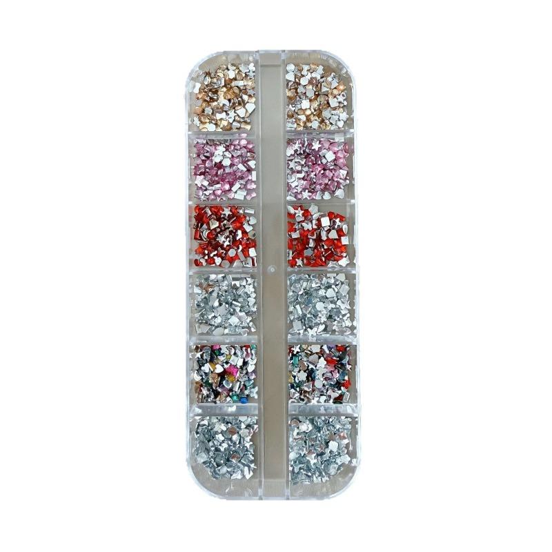 12 Boxed Mini Small Resin Nail Drill Mixed Color Acrylic Flat Special-shaped Drill Nail Art Accessories