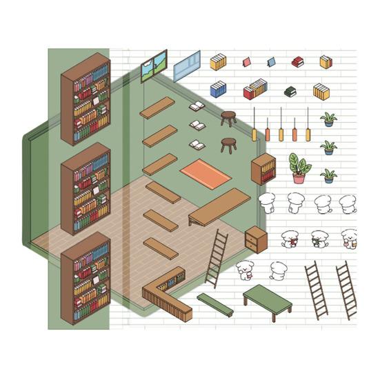 1/8 szt. DIY 3D naklejki na dom telefon/laptop kreskówka miniaturowa scena naklejki sklep deserowy księgarnia naklejki