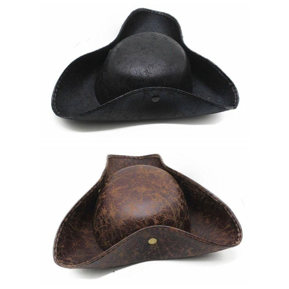 Chapeau de Pirate Cosplay Couleur Unie Cuir Synthétique Chapeau Tricorne Adulte Chapeau de Cowboy Western Drôle Halloween
