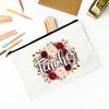 Teacher Flower Print Pencil Case Travel Makeup Bag School Stationery Supplies Storage Bags Wash Pouch Cosmetic Bags Teacher Gift