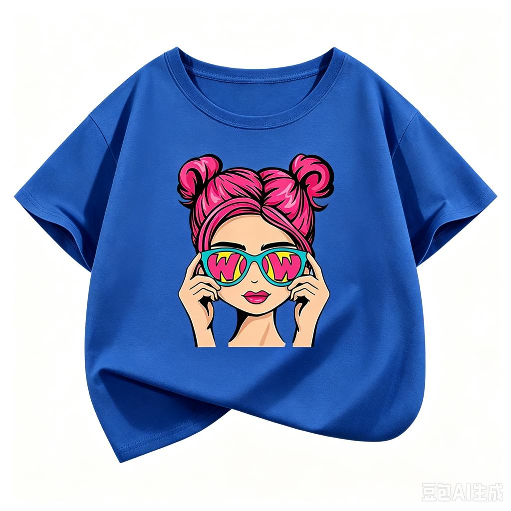 2026 New Girl Pattern Pure Cotton Printed Children's T‑shirt Personalized Round Neck Summer Kids T‑shirt