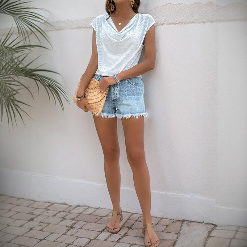 

YYFS женские модные повседневные летние весенние однотонные блузки и рубашки без рукавов с v-образным вырезом и принтом S белый