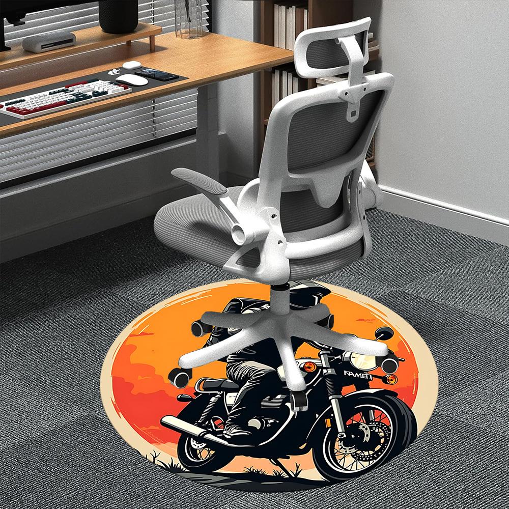 

1PC Motorcycle Sunset Office Round Area Rug, Indoor Mat Suitable ForOffice, Under Office Chairs Bedroom Living Room Home Decor, Room Deco f100 80cm by 80cm