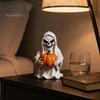Durable Resin Halloween Ornament White Ghost Pumpkin Statue, Spooky Holding Mini Party Props for Countertops Figurine Garden Yard Tabletop Mantel Home