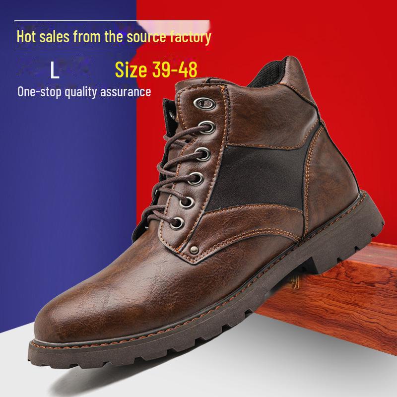Herren-High-Top-Lederstiefel für Herbst/Winter – US-Größe, trendige mittelhohe Martin-Arbeitsstiefel im britischen Stil