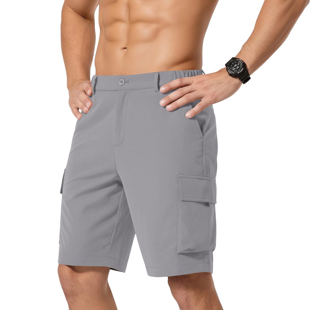 Men's Cargo Shorts Relaxed Fit with Multiple Pockets Button Closure Elastic Waistband Outdoor Apparel