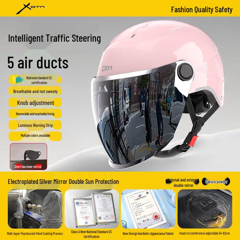 3C Certified Electric Vehicle Half Helmet with Double Visor for Large Head Circumference - All-Season, Unisex