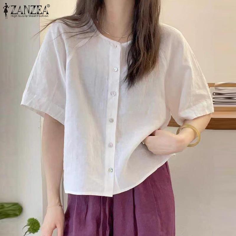 ZANZEA Women Casual Round Neck Solid Color Short Sleeve Cotton T-Shirts