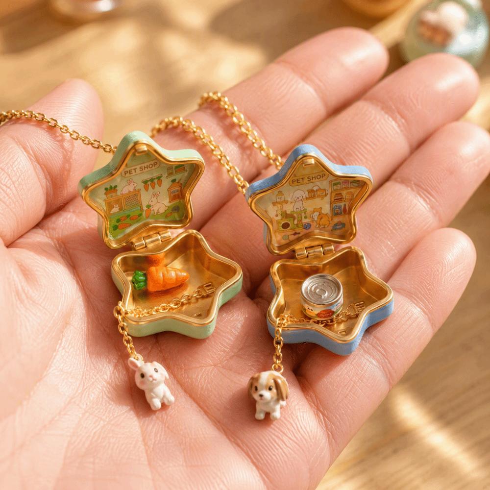Oil Coating Openable Pendant Necklace Enamel Craft Enamel Dog Necklace Teen Girls Jewelry