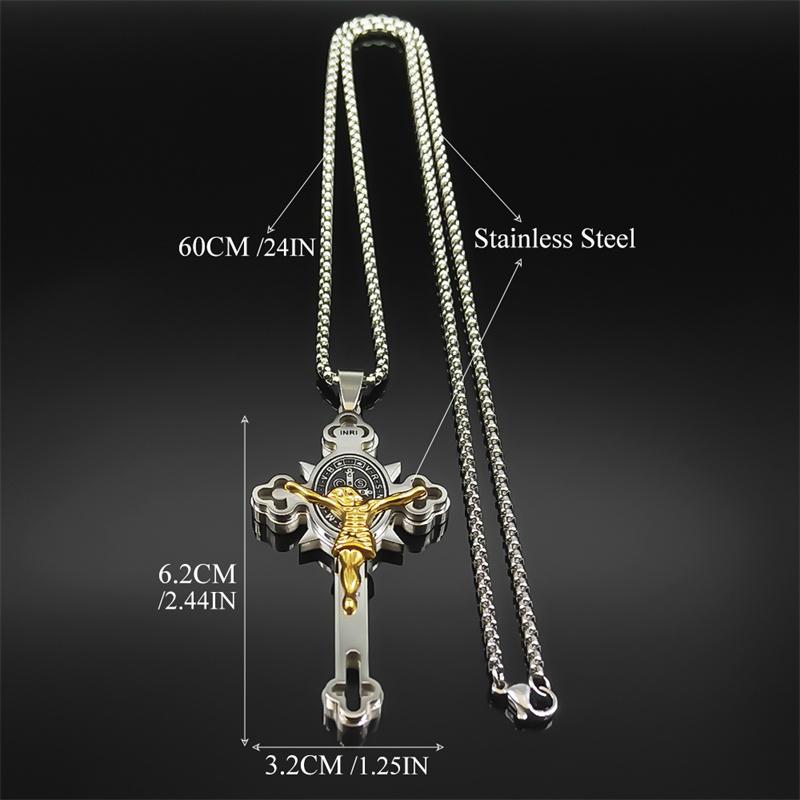 Saint Benedict Crucifix Cross Pendant Necklace for Men Women Stainless Steel CSPB INRI Jesus Crucifix Chains Jewelry NZZZ670S02