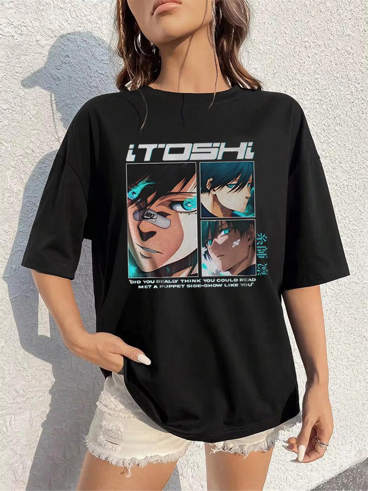 

Футболка аниме BLUE LOCK Rin Itoshi с принтом Harajuku для женщин, футболка с рисунком манги, уличная одежда, короткий рукав, хлопковая женская футболка BLUE LOCK 4XL