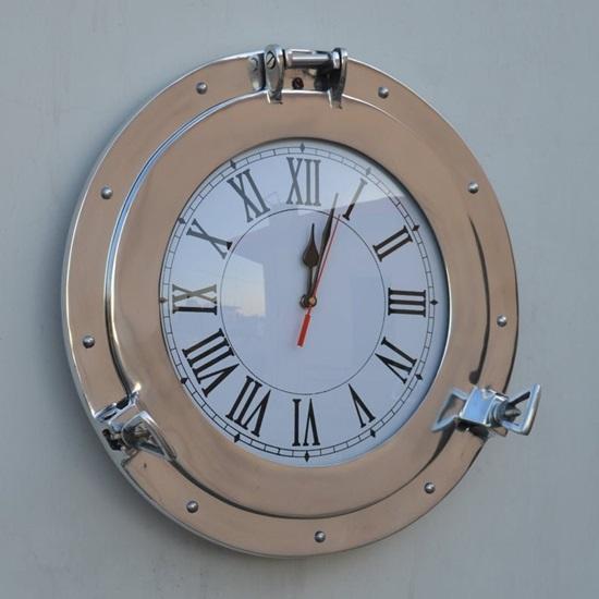 30.48 Cm Nickel Plated Porthole Ship Décor Aluminium Porthole Marine Time Quartz Wall Clock Porthole Home Décor Item