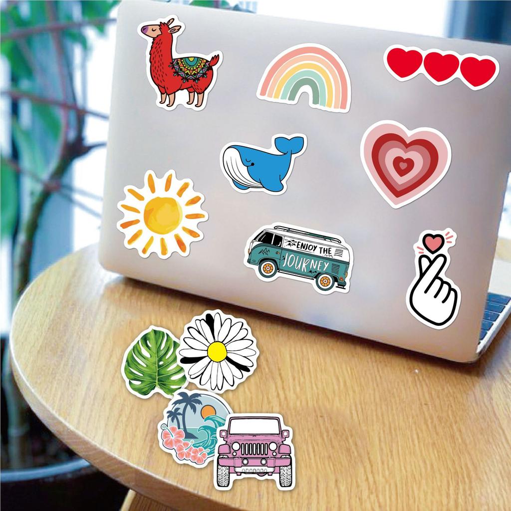 100Pcs Aesthetic Stickers 100 Pvc Waterproof Cute Cartoon Guitar Luggage Outdoor Fresh Stickers