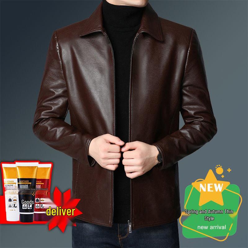 2024 Men's Fleece-Lined & Thin Style Winter Leather Jacket for Middle-Aged and Elderly