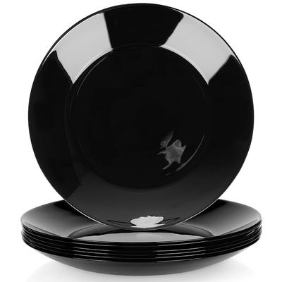 Black Glass Shallow Dinner Plates 25.5 Cm 6 Pcs.