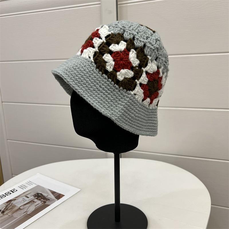 Autumn and winter wool hand crocheted jacquard bucket hat ladies pullover hat