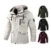 Placket Casual Windbreaker Jacket Lapel Hooded Long Sleeve Multi Pockets Design Waterproof Outdoor