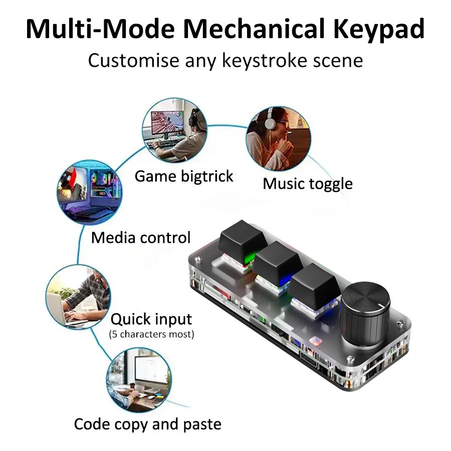 Macro Bluetooth Keyboard Plug and Play Gaming Photoshop Custom Macropad 3 Keys Knob USB Mini Keypad for Desktop PC Mini Keboard