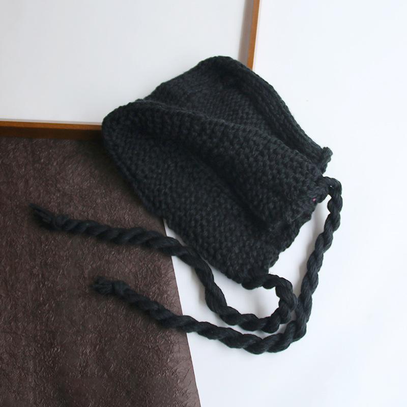 

Hat Versatile Style Solid Color Womens Drawstring Warm Knitted Hatscaps чорний