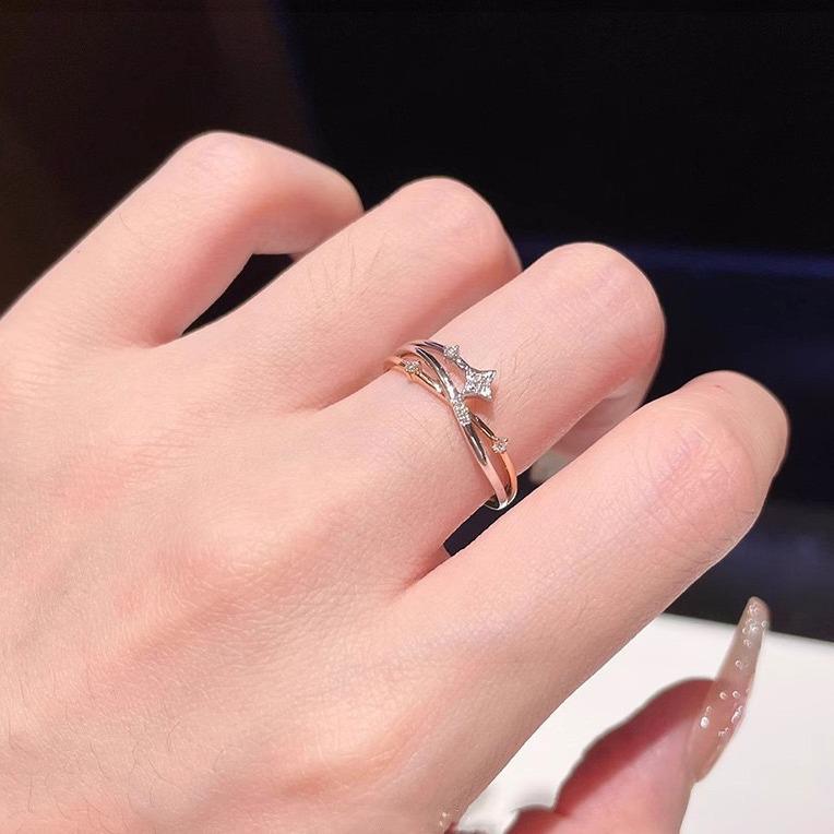 Women's Light Luxury Adjustable Star Ring - Japan & Korea Style, Trendy Autumn/Winter Four-Pointed Star Design