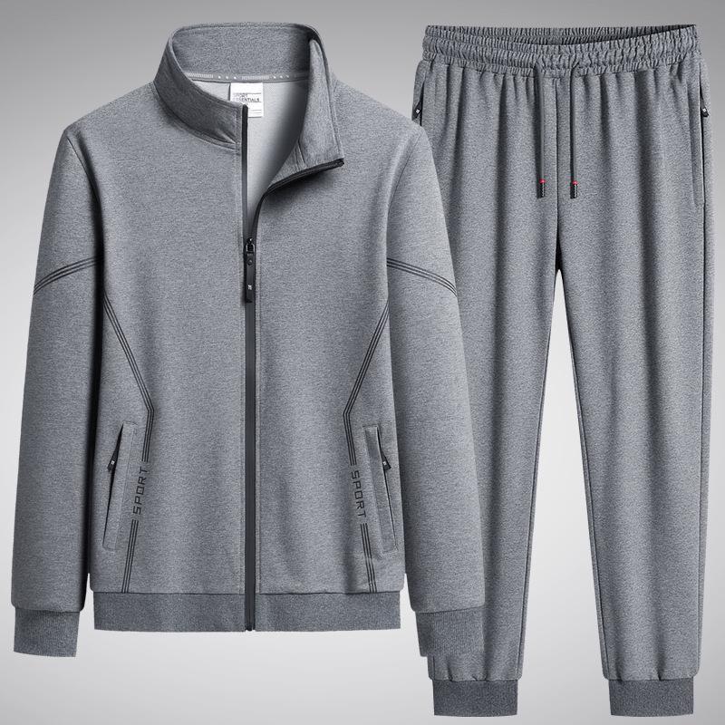 Men's 2024 Autumn Casual Dadwear: Plus Size Loose Cardigan Sweatshirt & Long Pants Two-Piece Sports Set