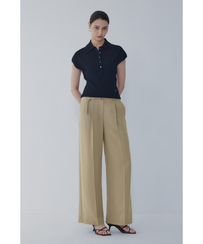 Bobeu Belted One-Tuck Wide Pants_Khaki 7156230006