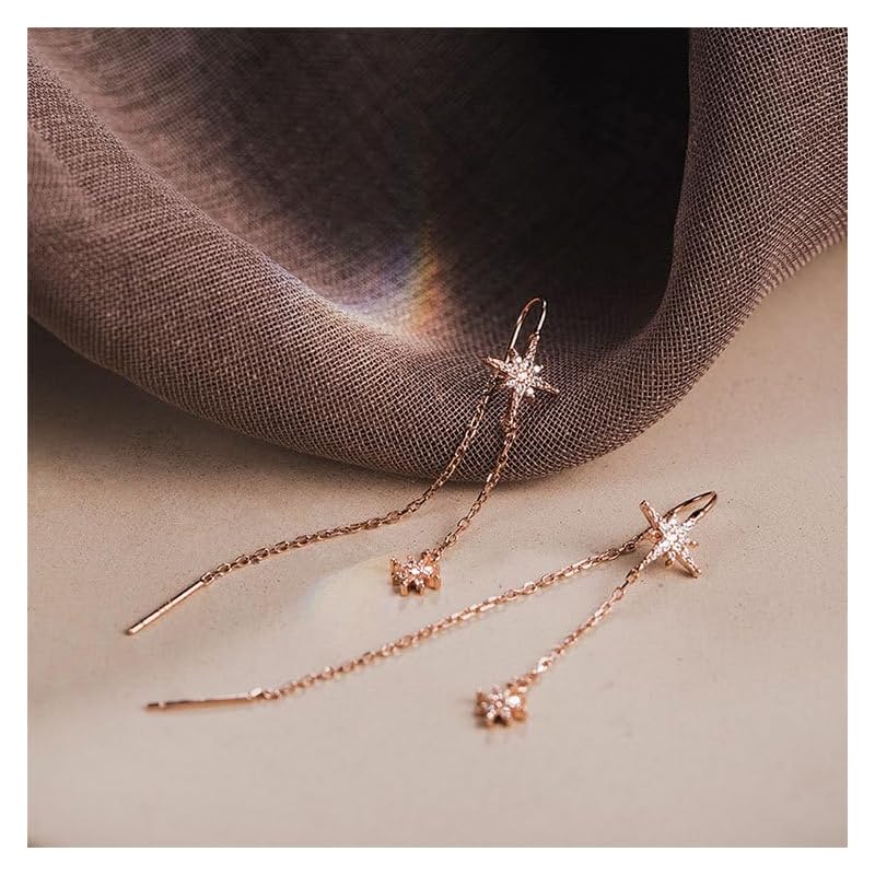 Mellowact American Earrings Allergy Friendly Star Star Silver Coating Pink Gold Sparkling Small Grain CZ Diamond (pink Gold)