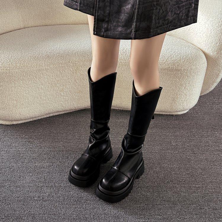 Thick-soled Boots Children's 2025 New Autumn and Winter Thin High Boots V-port Trouser Boots Stacking Boots Knight Boots