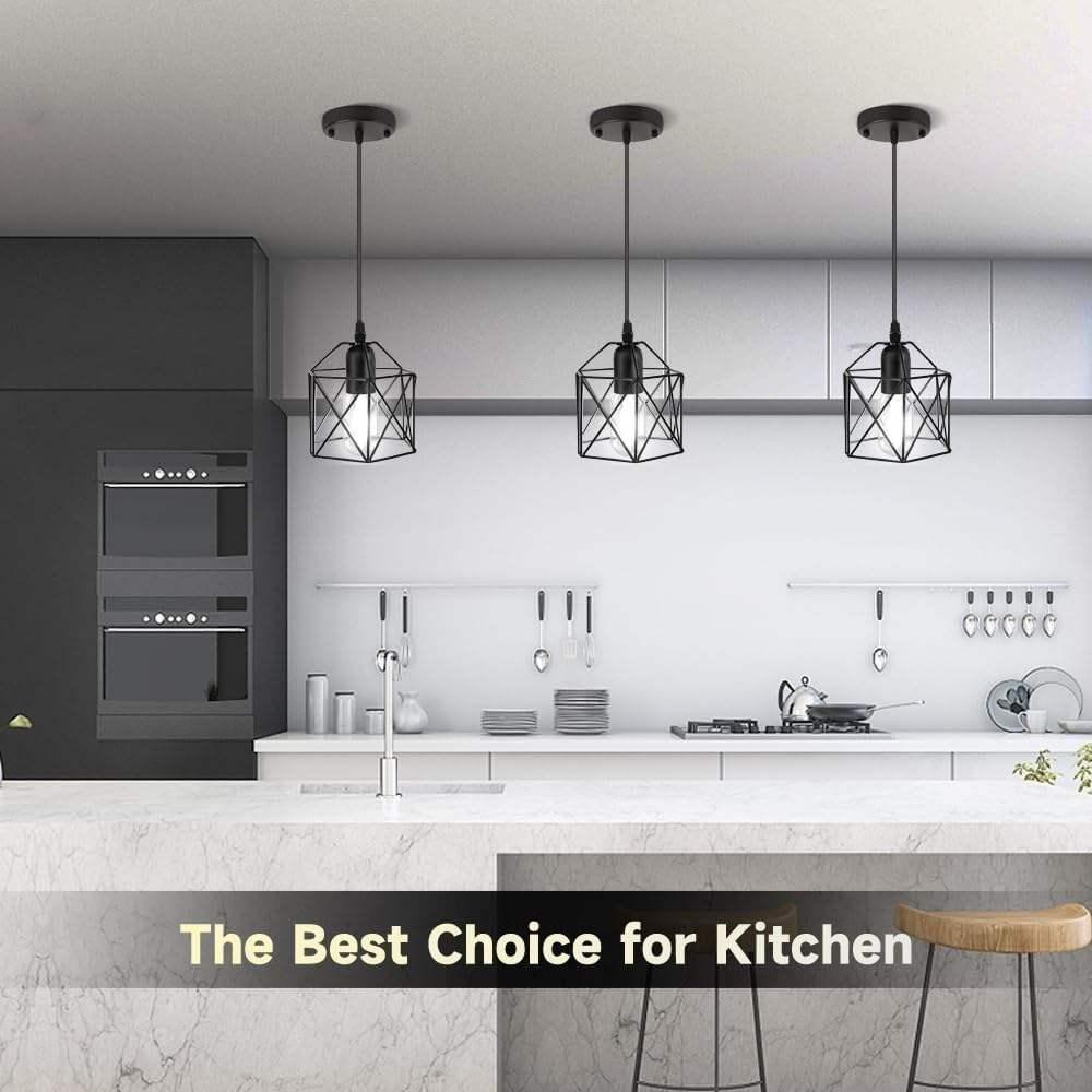 US Stock Minimalist Cage Pendant Lamp Black Metal Chandelier Adjustable Hanging Light Fixture for Restaurant Coffee Lighting