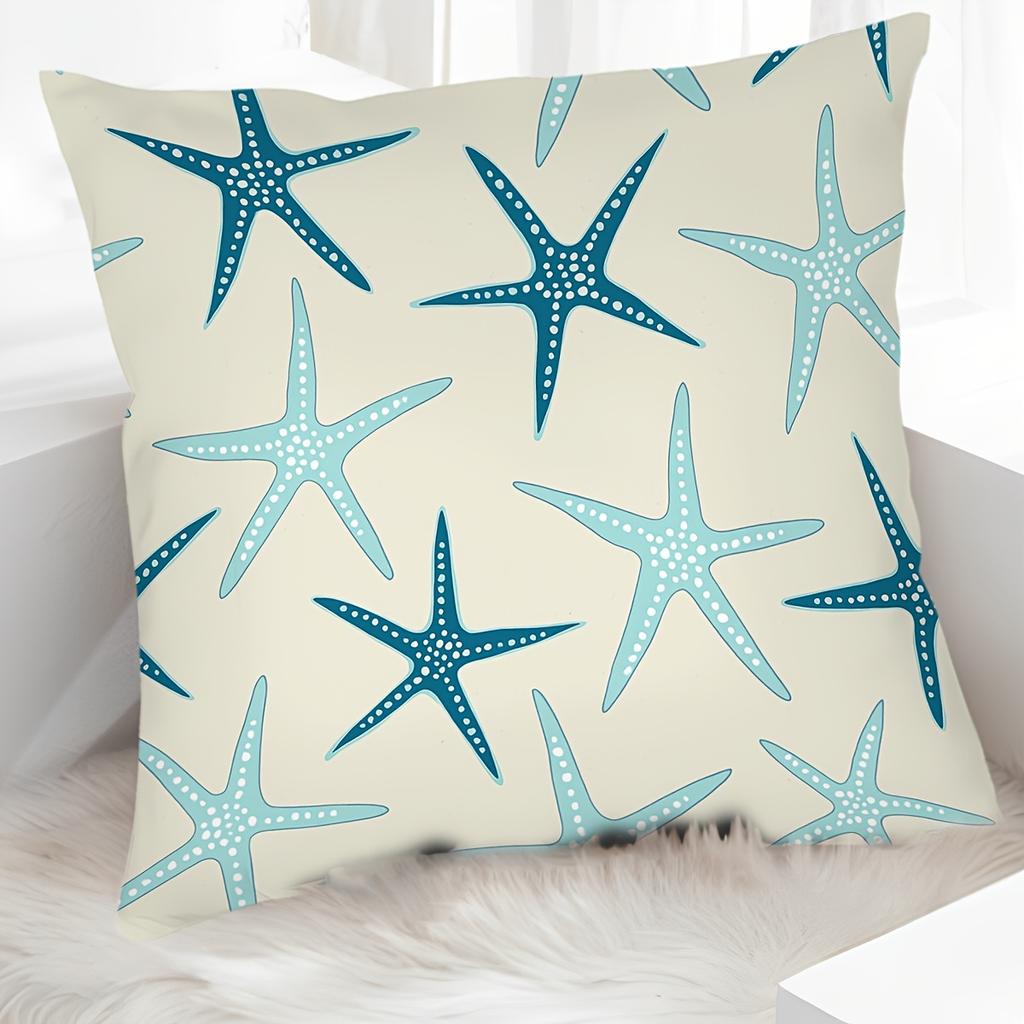 Starfish Throw Pillow Cushion Cover Decorative Home Decor Beach Nautical Coastal Pattern Fabric Pillowcase Cushion Case