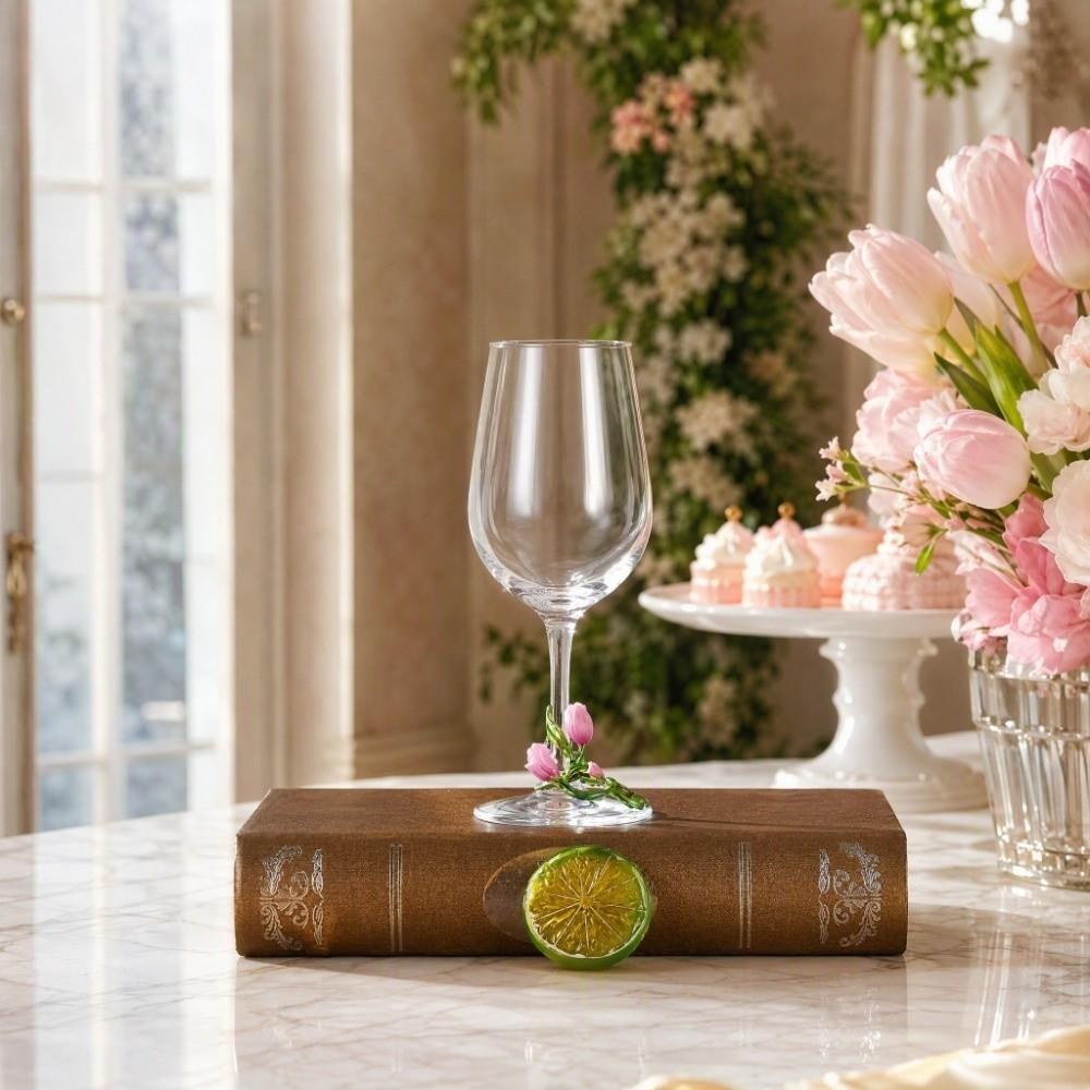 Transparent Clear Stemmed Cup 350ML Glass Goblet Decorative Tulip Flower Wine Glass Table Decor