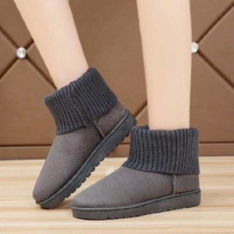 

Short snow boots women s winter wool mouth foot cover fleece warm cotton boots round head flat cotton shoes 36