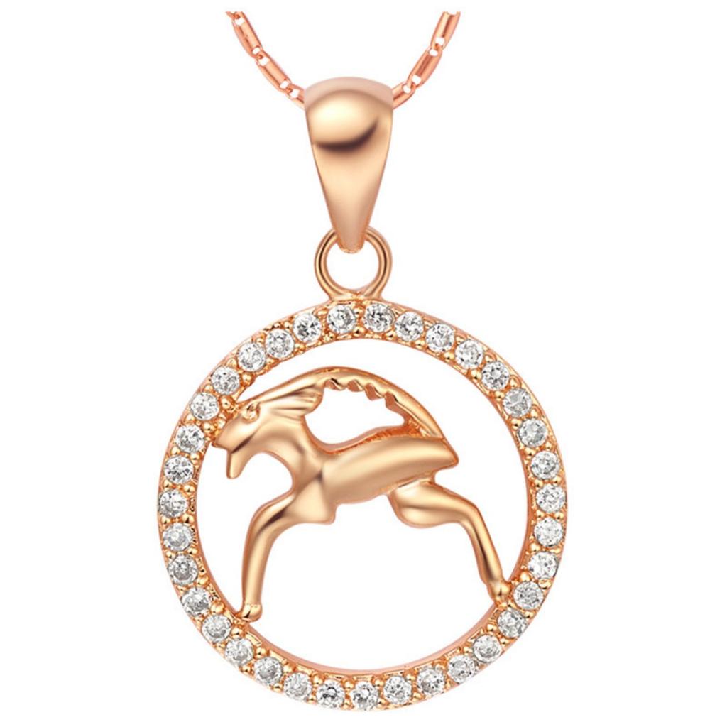 Rose Gold Color Twelve Constellations Zircon Pendant Necklace Female Jewelry