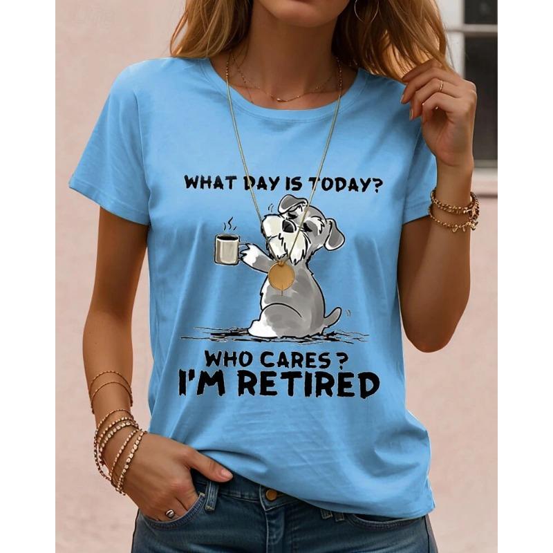 Women's T-sleeve funny retired animal letter pattern printing fashion casual round neck short-sleeved women's clothing