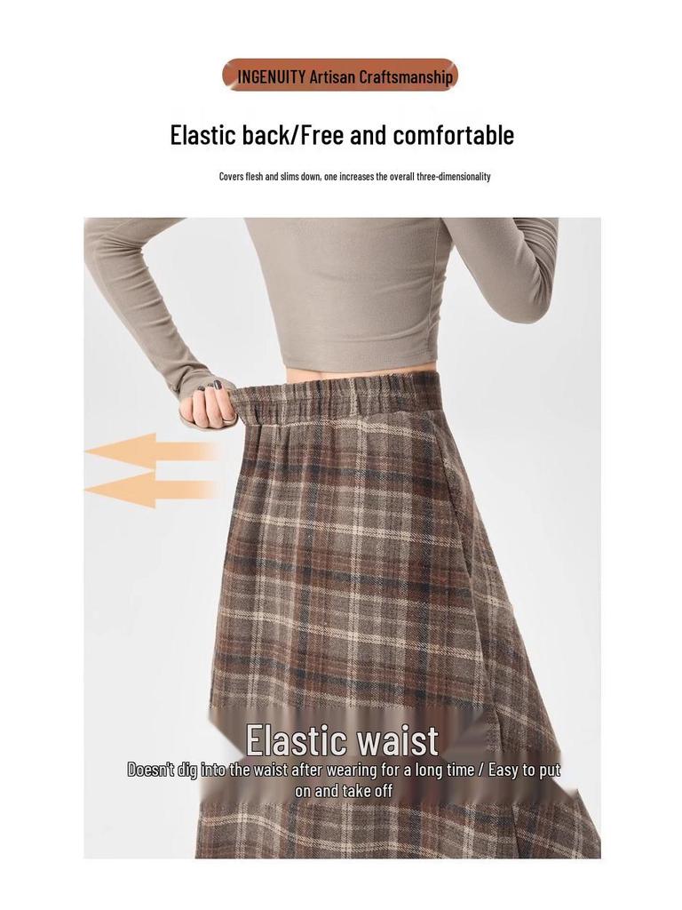 Women's Plaid A-line Skirt: Mid-Length, Thickened for Autumn/Winter 2025, Slimming Fit.