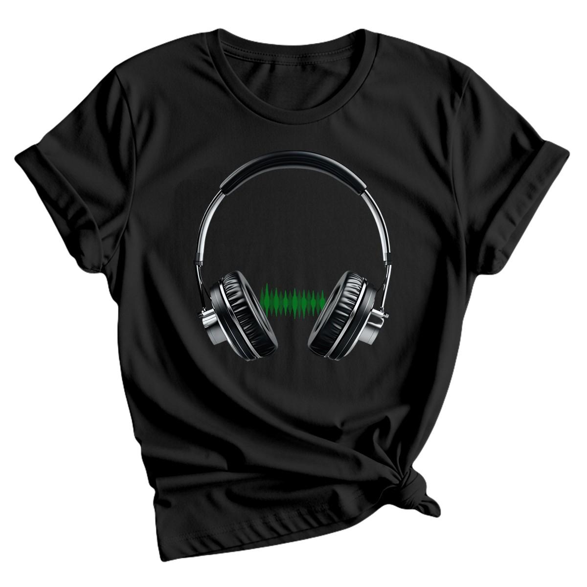 Vintage Electro DJ Womens Music 100% Cotton T-shirt Mens Tees Top With Headphones Top Party Vinyl Girl Tee S