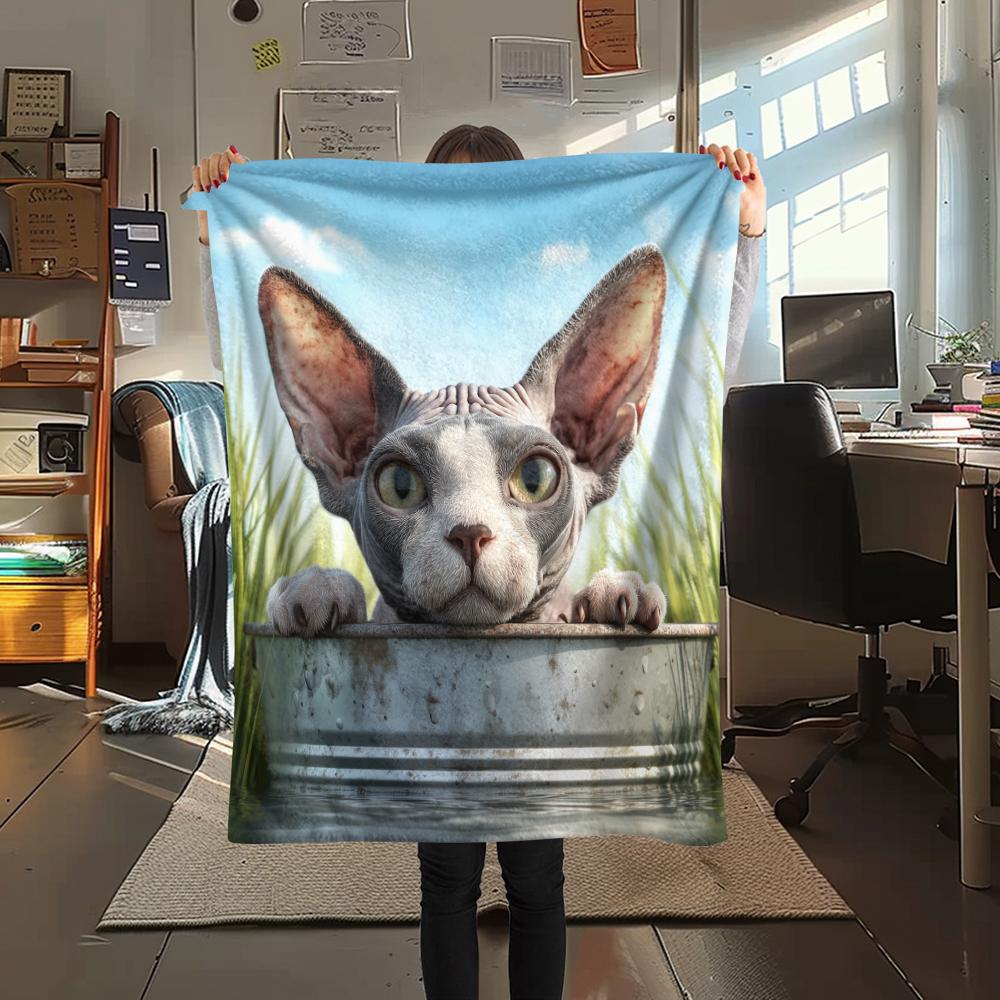 Hairless Cat Pattern Flannel Blanket, High Quality Comfortable for All Seasons, Home Decor, Warmth and Comfort, Perfect for Gifts.