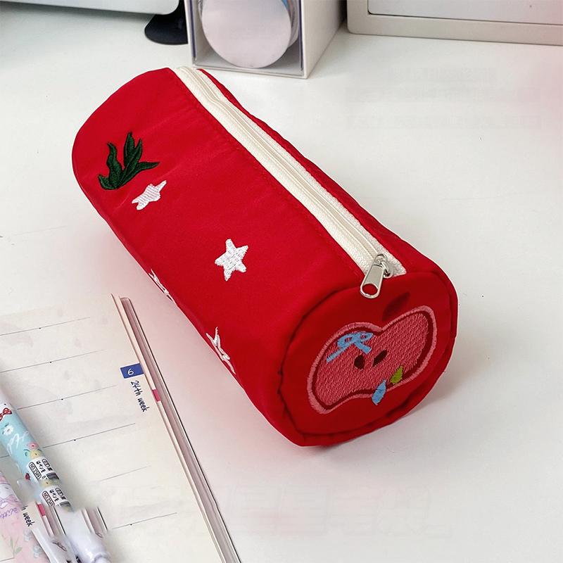 Roztomilé červené jablko vyšívaná hvězda pouzdro na tužky kreslené přenosné kosmetické pouzdro taška na tužky úložná taška pouzdro na psací potřeby studentské dárky