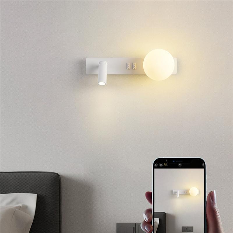 LED Wall Light With Switch Adjustable Spotlight Glass Wall Sconce Lamp For Bedroom Bedside Light Fixture Wall Decor White