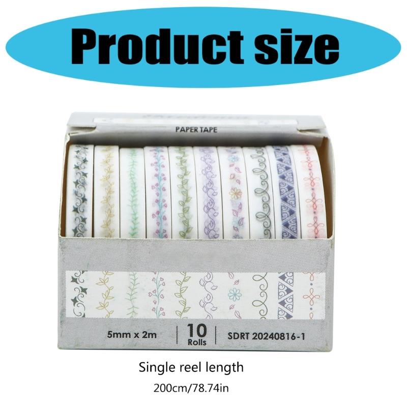 10 Rolls Vintage Decorative Tape Scrapbooking Decorative Tape 5mmX2M for Scrapbooking Journal Notebook Photo Frame