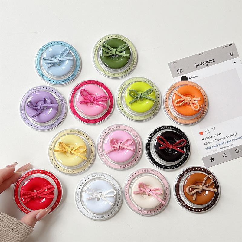 Magnetic Back Sticker Button Solid Color Bow Mobile Phone Airbag Bracket Niche Retractable Desktop Bracket Stable Creative