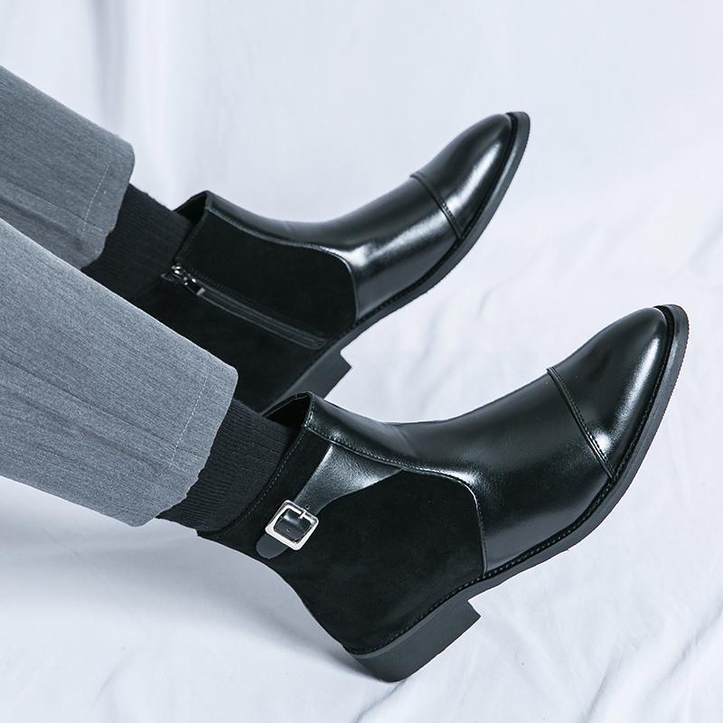 Men High Top Leather Casual Handmade Shoes Platform Loafers Slip-on High Quality Black Thick Bottom Oxford Shoes Wedding Shoes