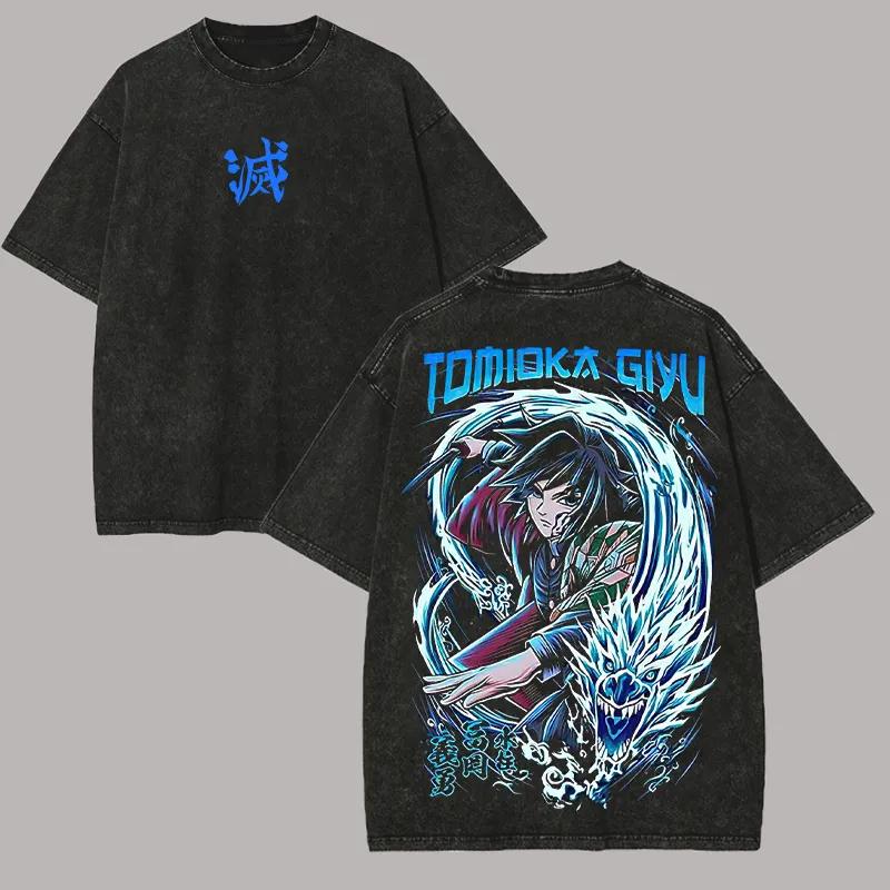 Demon Slayer Washed Retro Short Sleeve TShirt Casual Summer Wear Mens Comfortable Short Sleeve Half Sleeve Sports Popular Top