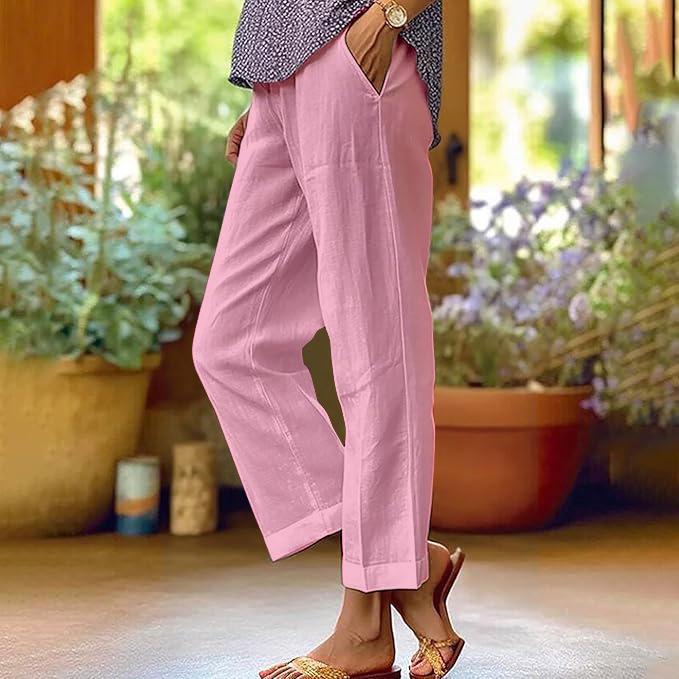 

2025 Women s Simple Fashion Cotton Linen Straight Pants - Loose Casual Long Pants 4XL рожевий