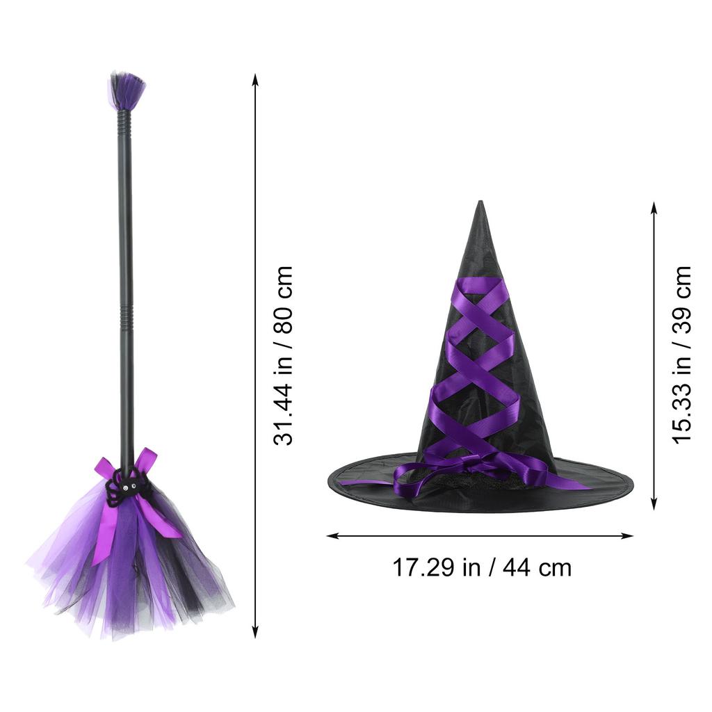 1Set Halloween Witch Hat & Flying Broom Cosplay Costume Props Party Decorations Ghost Festival Atmosphere Dress Up Halloween Hat