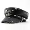 Fashion Women Beret Punk Style Pu Leather Flat Top Military Caps Women's Accessories