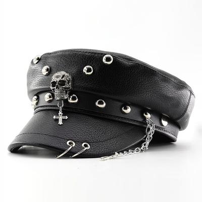 Modische Damen-Baskenmütze Punk-Stil PU-Leder Flache Kappe Militärkappen Damen-Accessoires