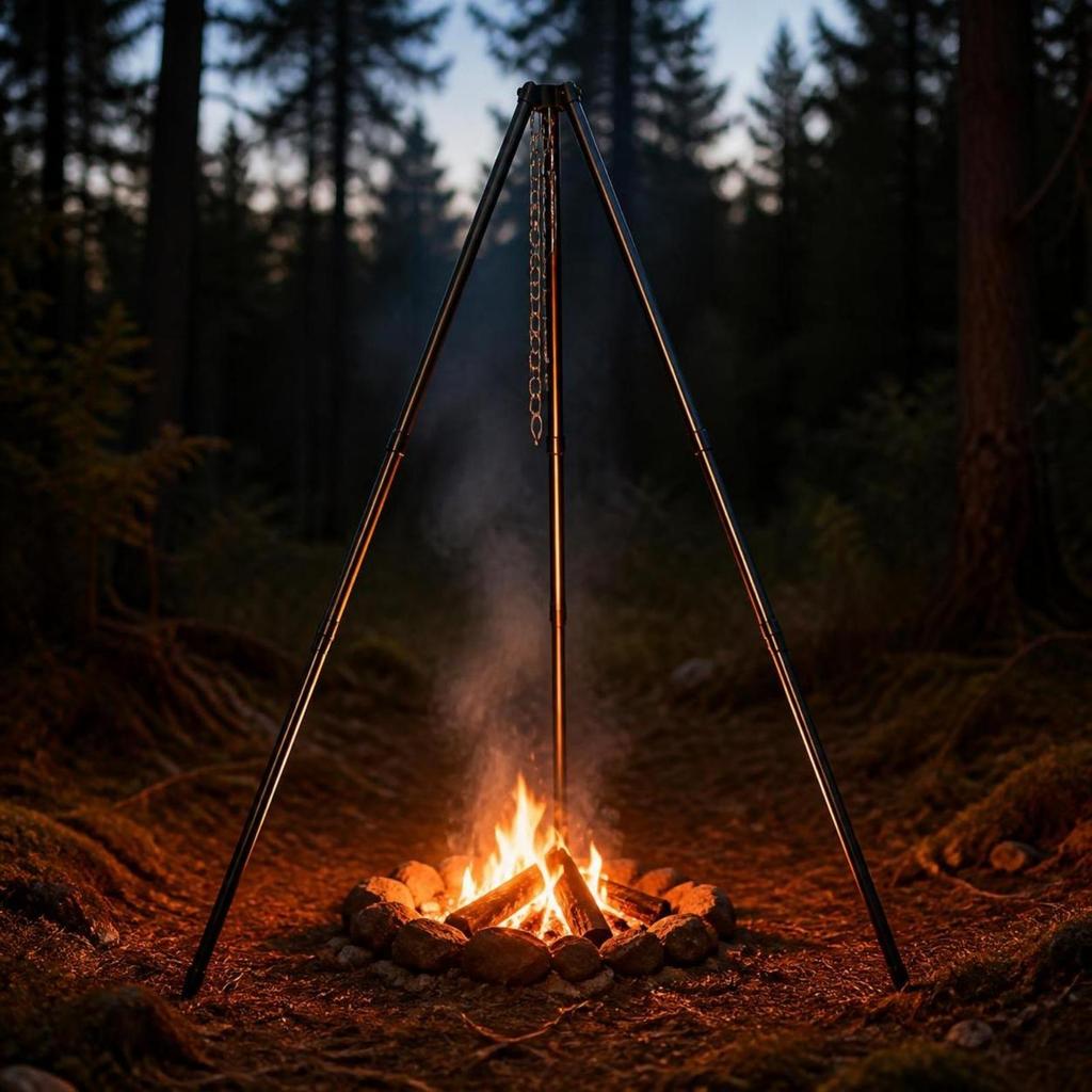 Campfire Cooking Tripod Height-Adjustable Stand with Chain