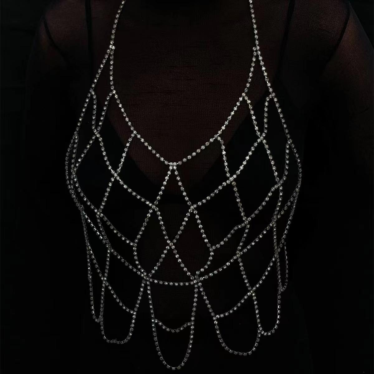 European And American Explosive Rhinestone Body Chain Retro Exaggerated Sexy Mesh Hollow Crystal Bra Chain Top Accessories