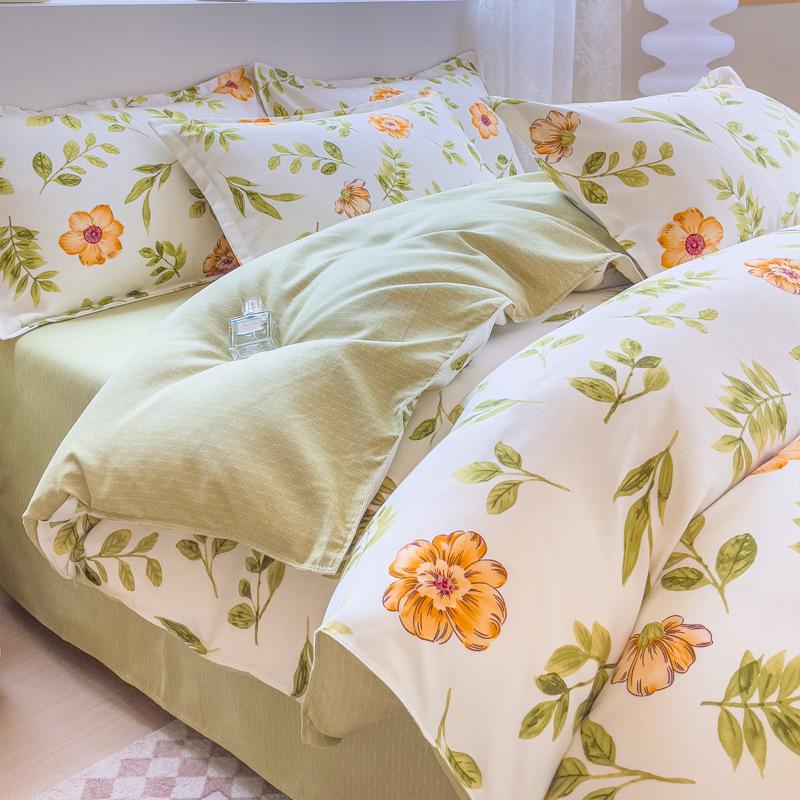 

Приятный для кожи хлопковый комплект из четырех частей, простыня из трех частей, пододеяльник, постельное белье 1.5m bed